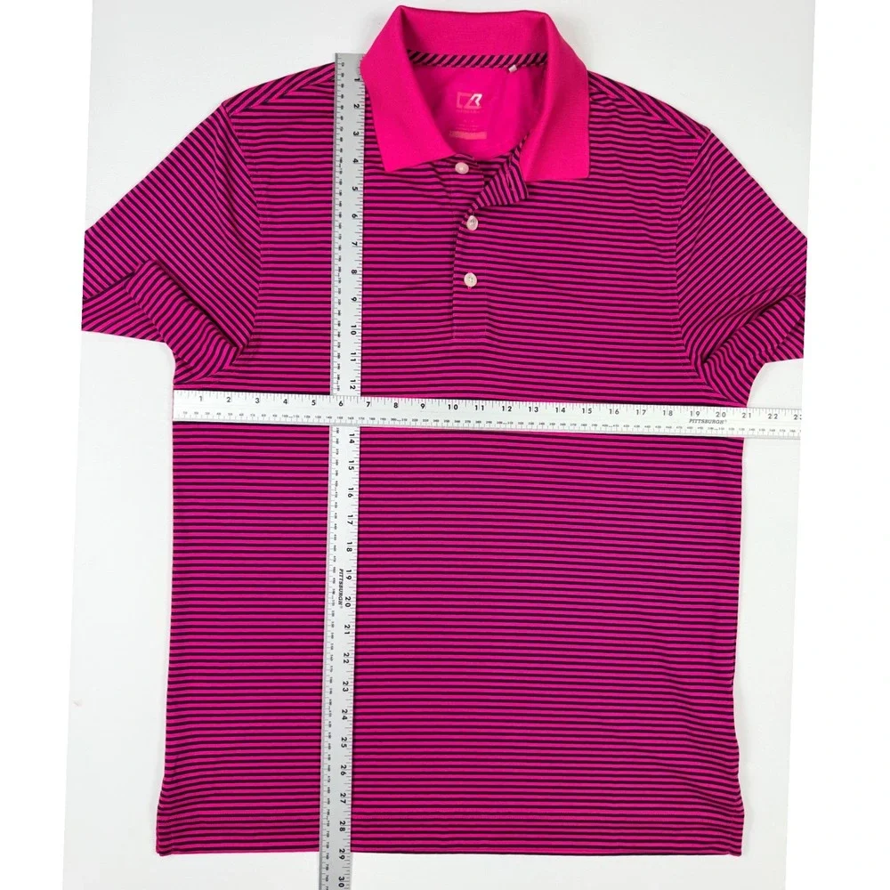 Cutter & Buck Polo Shirt Mens Medium Pink‎ Striped Excellent Short Sleeve Golf